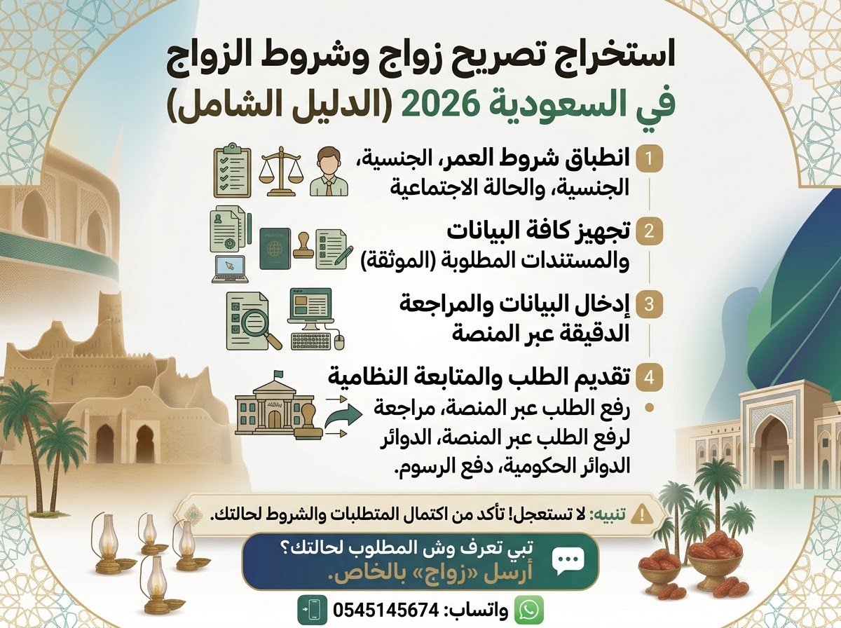 استخراج تصريح زواج وشروط الزواج في السعودية 2026 (الدليل الشامل