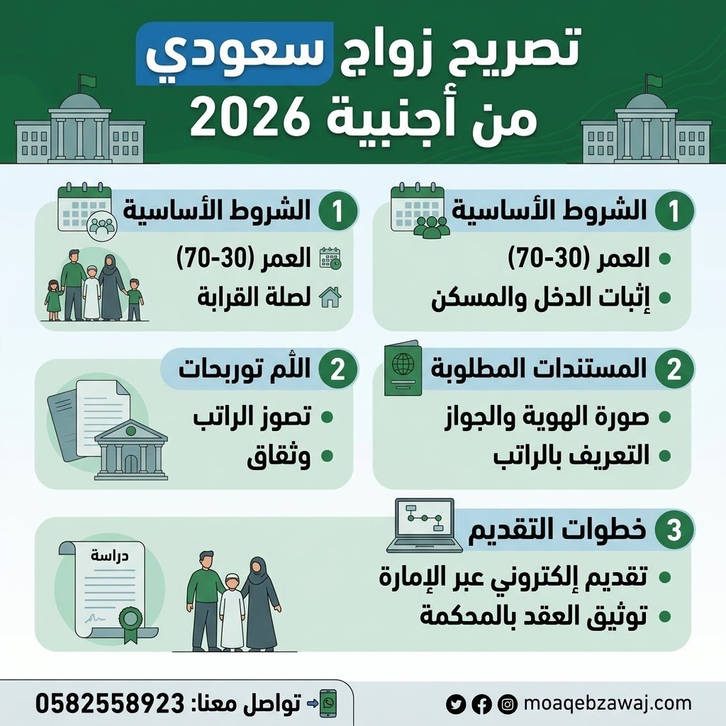 استخراج تصريح زواج سعودي من أجنبية 2026 | الشروط والإجراءات والمتابعة